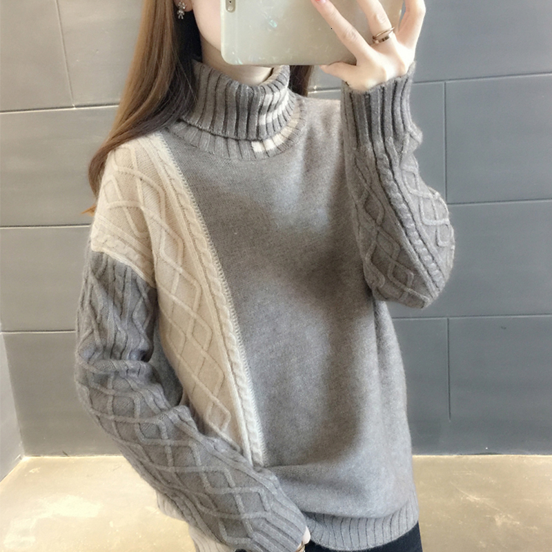 

Women's Spring Casual Nightgown High Turtlenecks Shredded Wind-proof Colors Pullovers Tops Outwear Uc0t, Navy blue.