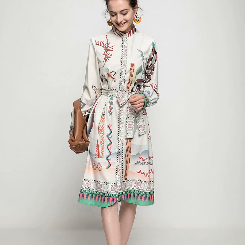

2021 Spring New Retro-ethnic Style Printing Long-sleeved Flowers Thin Belt Clothing of Women Mrzv, Multiple