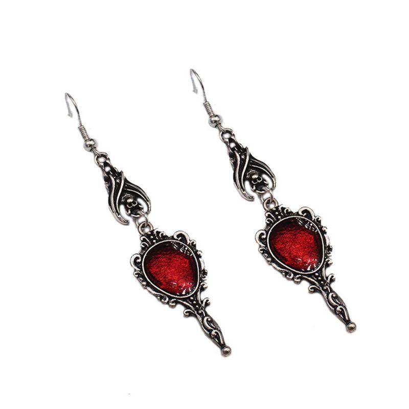 

Vintage Antique Vampire Bat Magic Mirror Drop Earrings Gothic Punk Halloween Dangling Jewelry Party Accessories