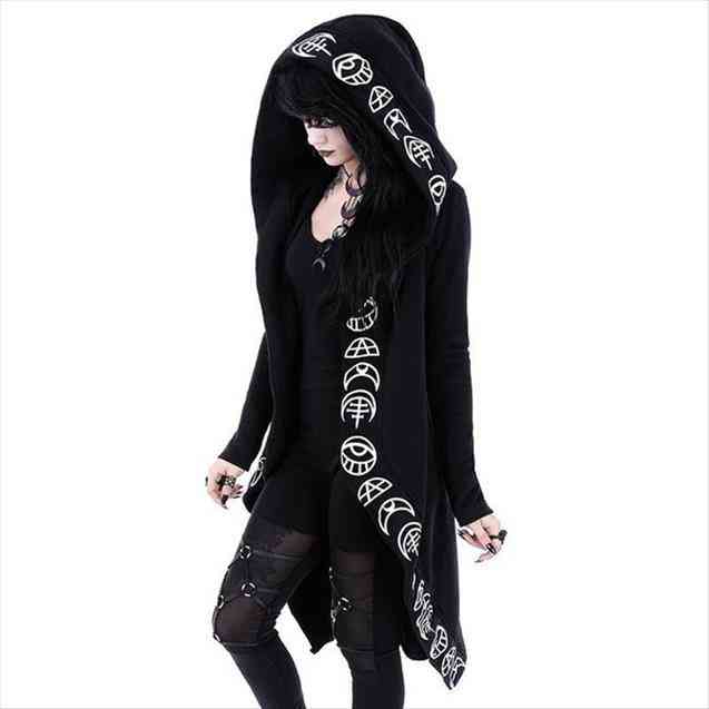 

autumn female hooded sweatshirt zipper up slit back long sleeve loose print women fleece hoodies coats plus size hoodie, Black