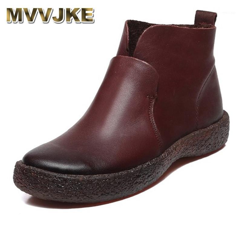 

MVVJKE 2020 Fashion Handmade Boots For Women Genuine Leather Ankle Shoes Vintage Women Shoes Round Toes Mar Boots1, Black