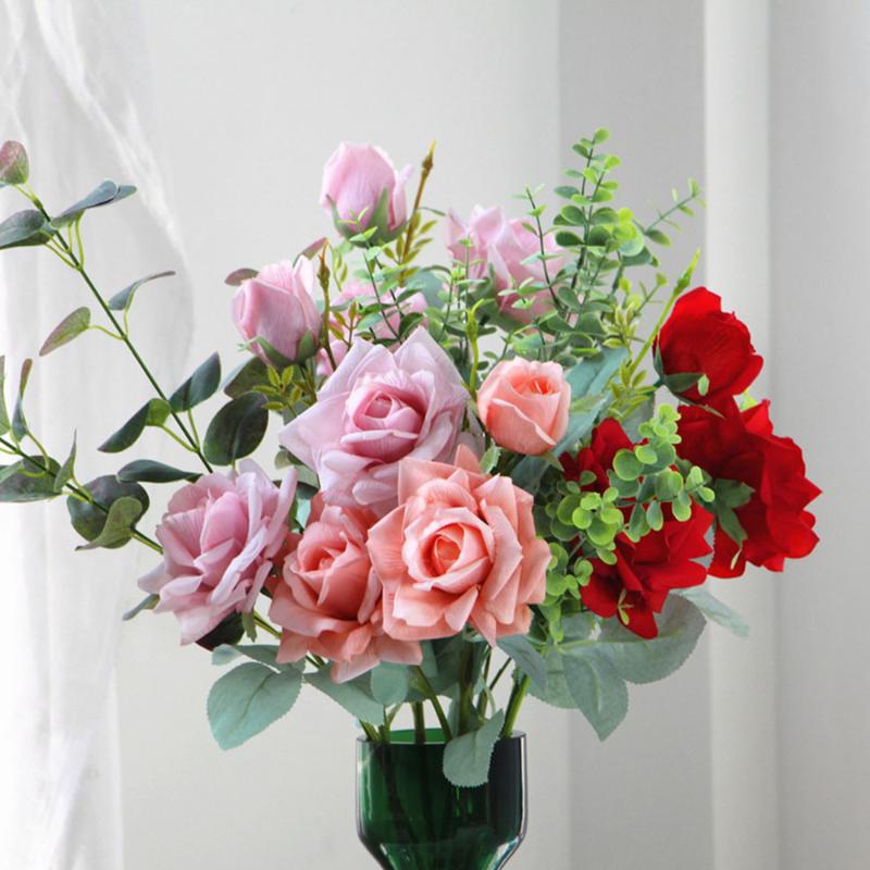 

Artificial Flower Silk Rose Floral Bridal Bouquet Wedding Background Flower Table Home Party Indoor Decor Fake Large Rose, Purple