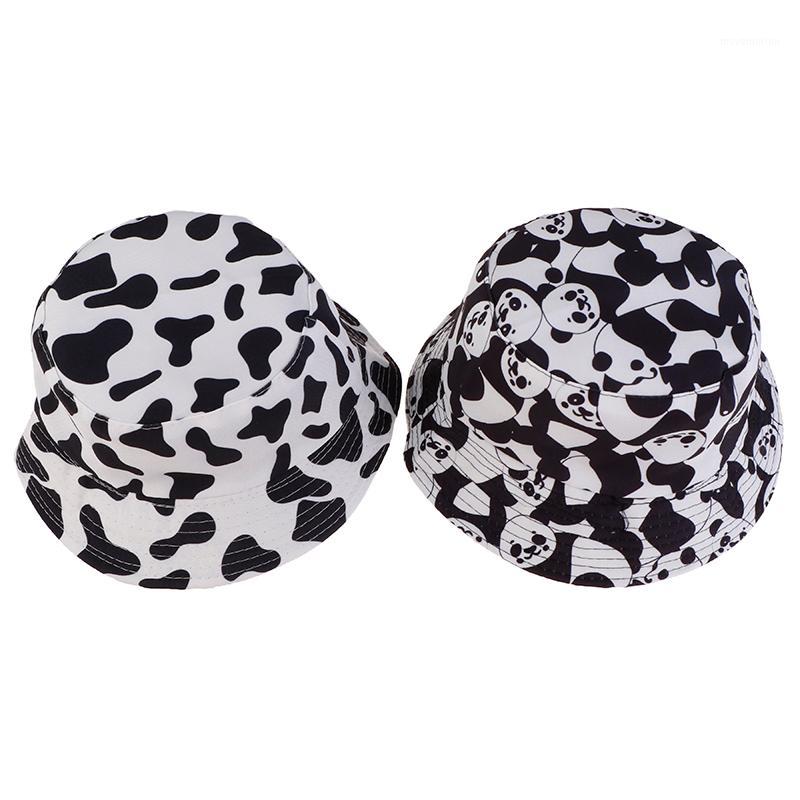 

Fashion Double Face Black White Cow Pattern Bucket Hats Fisherman Caps For Women Gorras Summer1, N1