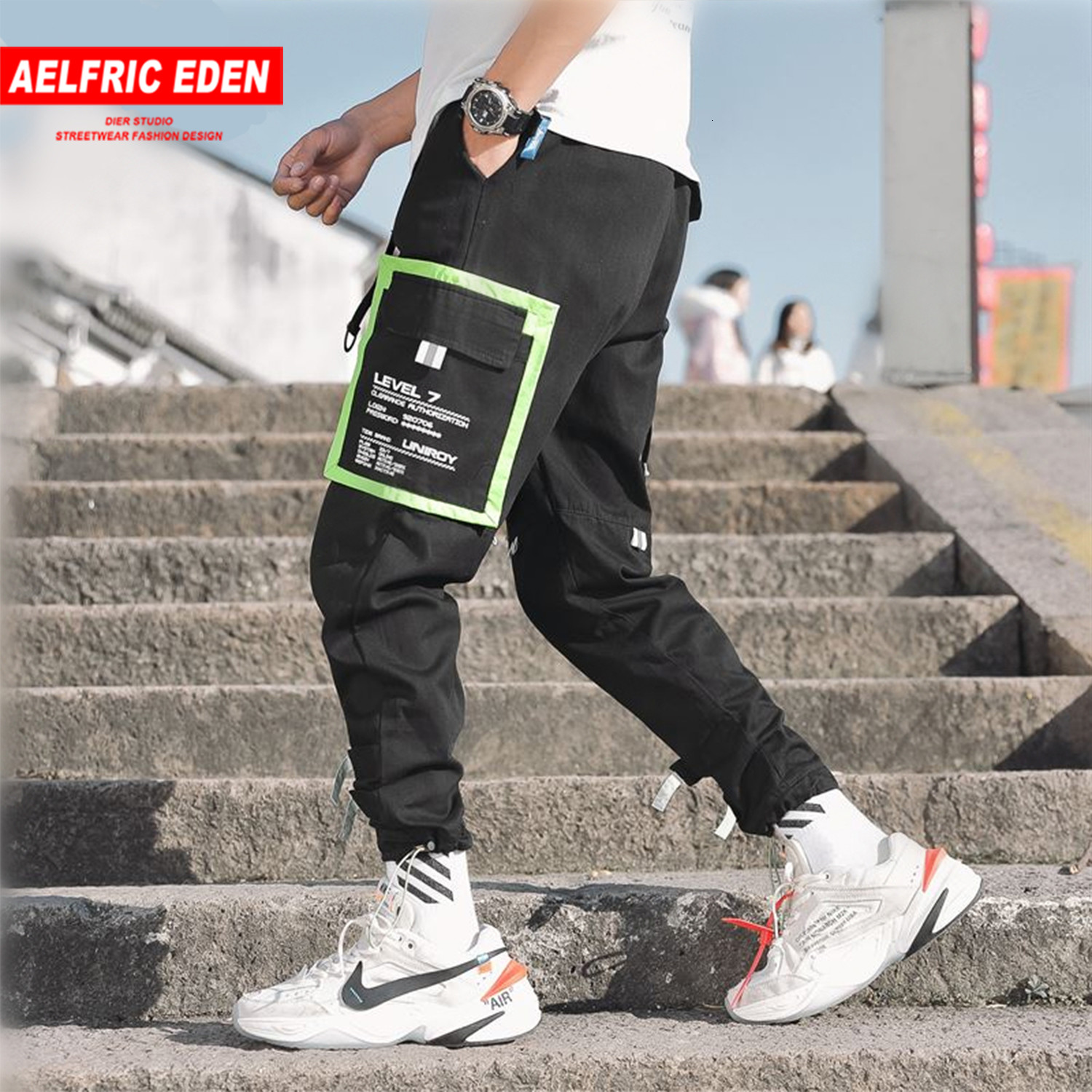 

2021 New Aelfric Eden Multi Pockets Cargo Harem Pants Harajuku Hip Hop Casual Streetwear Jogger Male Elastic Waist Sweatpants 7334, Black