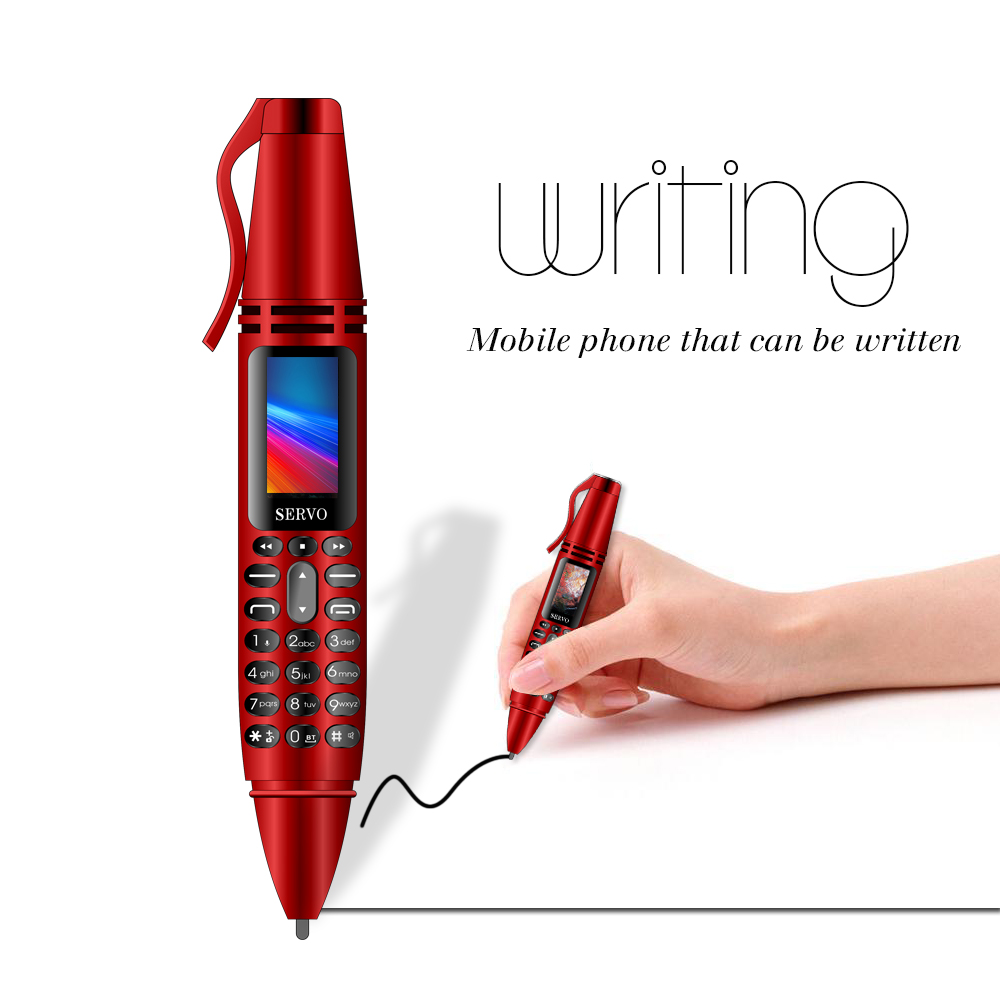 

Unlocked K07 0.96inch Tiny Screen Pen mini Mobile phone Dual SIM Card Bluetooth Dialer Cellphone with Flashlight Recording Pens for smartphones, Red