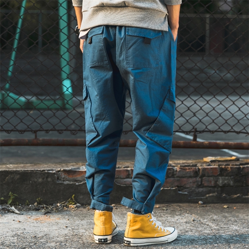 

BINHIIRO Spring NEW Men Cargo Pants Mid Cotton Polyester Hip Hop Drawsring Pockets Full Length Men Black Blue Green Men Trousers 201110