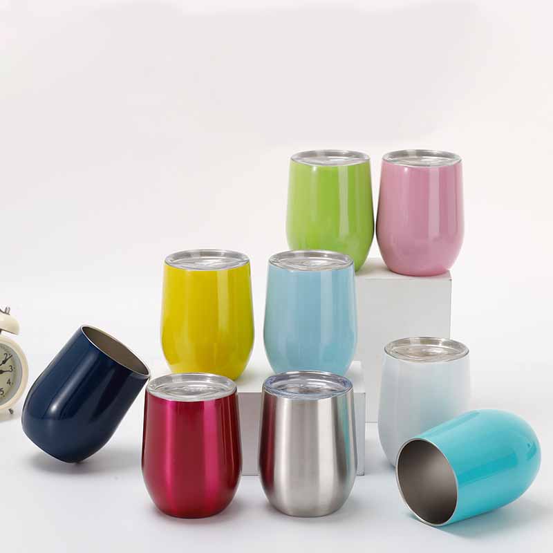 

High quality! 12oz Egg Cup Wine Glass Tumbler Double Wall Vacuum Insulated Stainless Steel Coffee Mug With Lids for Coffee, Cocktail, Drink, Tea and Beer