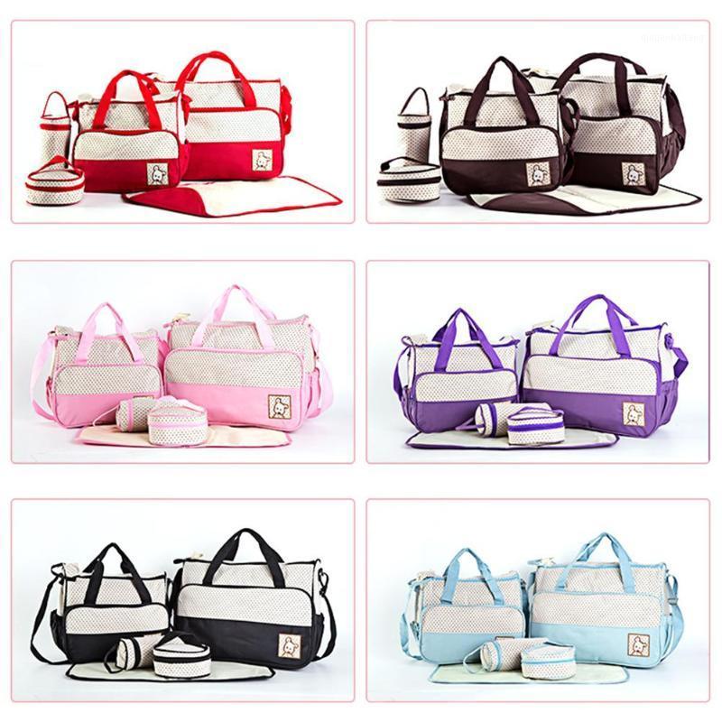 

5Pcs/set Diaper Bag Suits For Mom Baby Bottle Holder Mummy Trolley Pram Nappy Bag Stroller Maternity Nappy Sets1, Light blue