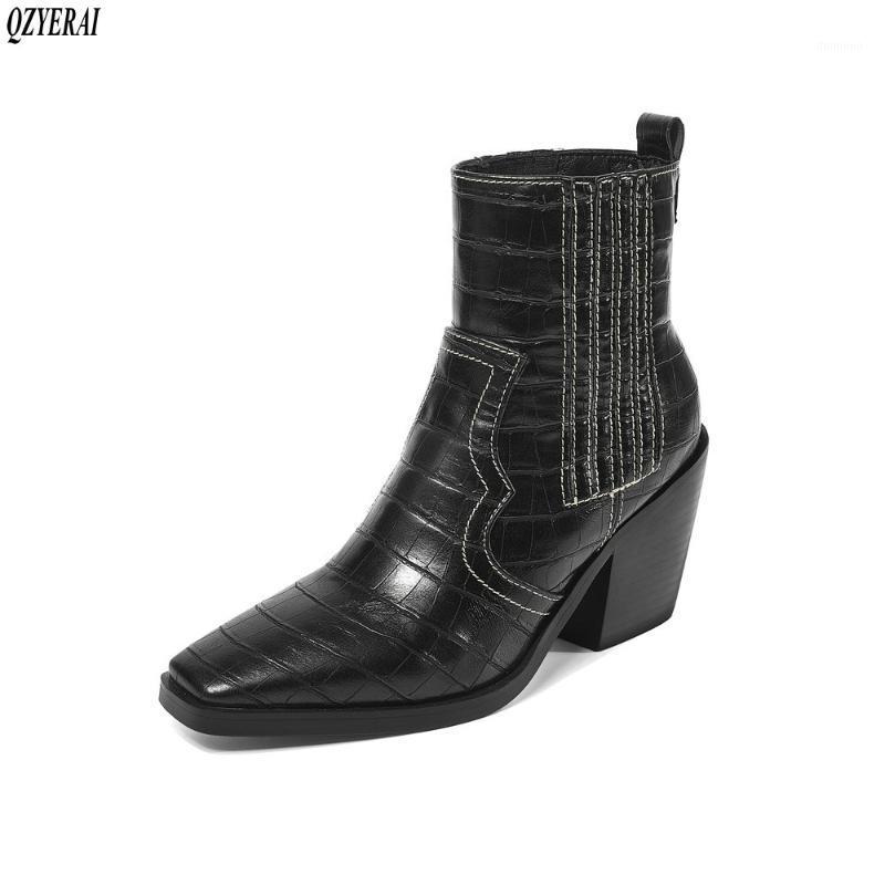 

New autumn Genuine leather Women boots Ankle boots Stone grain Female High heels Women's shoes Size 34-431, Black