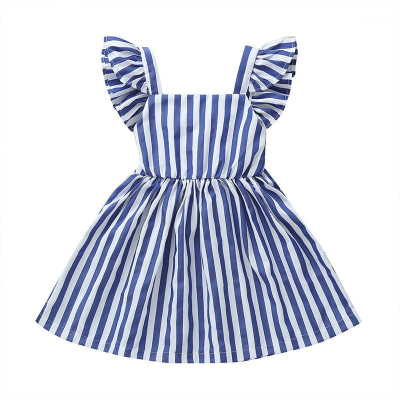 

BINIDUCKLING 2020 Summer Blue&White Striped Girls Dresses Fashion Korean Style Big Knotbow Cotton Kids Toddler Baby Girls Dress1