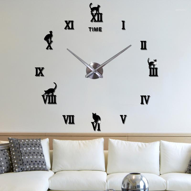 

Silent Large Decorative Wall Clock 3D DIY Acrylic Wall Sticker Clock for Kids Room Roman Numbers Home Decor1