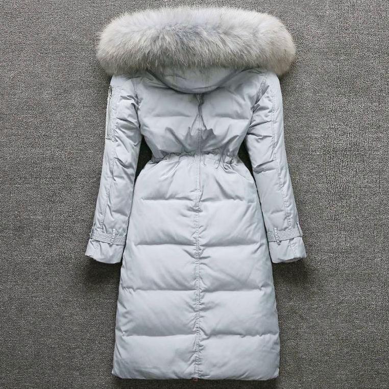 

Winter Duck Down Jacket Women Big Real Fur Collar Black Down Coats Women Parkas Thick Long Coat Casacas Para Mujer KJ432, Pink gold fur