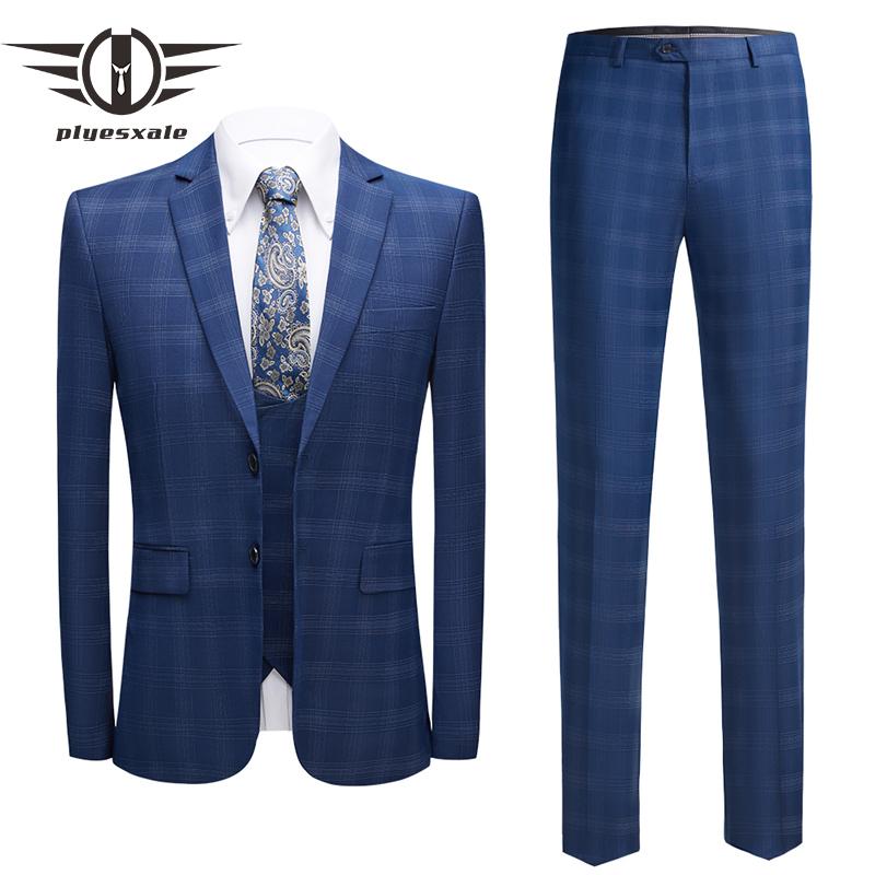 

Plyesxale Blue Paid Suit Men 2020 New Arrival Mens Wedding Tuxedo Costume Homme Mariage Men's Suits Formal Dropshipping Q1116