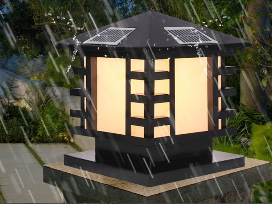 

Solar Dimmable Column Head Light Waterproof LED Lamp Door Post Light Garden Villa Garden Light Black