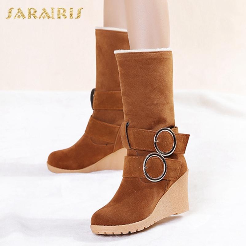 

Sarairis 2021 Fashion New Warm Fur Winter Snow Boots Woman Shoes Buckle Decoration Wedges Platform Fashion Dropship Shoes Ladies1, Black