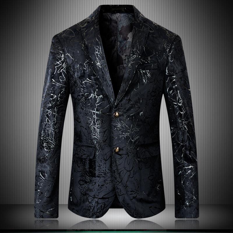 

Classic Blazers Men High Quality Velvet Printed Single Breasted Prom Man Blazers 4xl 5xl Fashion Casual Men's, As pic