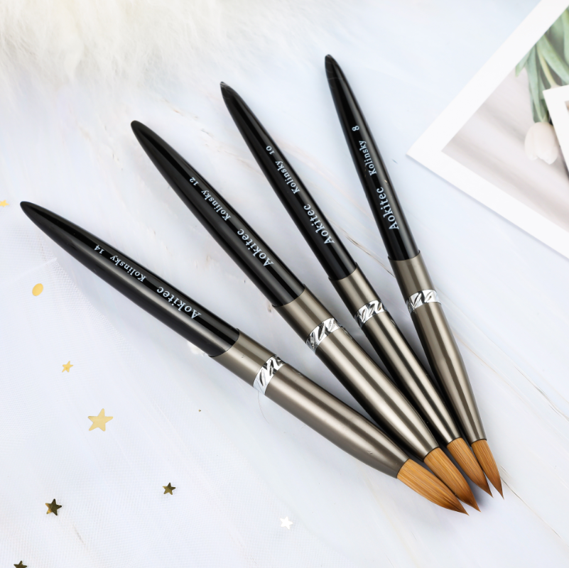 

Aokitec 4pcs Kolinsky Acrylic Nail Brush 1Pcs Black UV Gel Polish Nail Art Extension Builder Pen Drawing Brushes for Manicure Tool