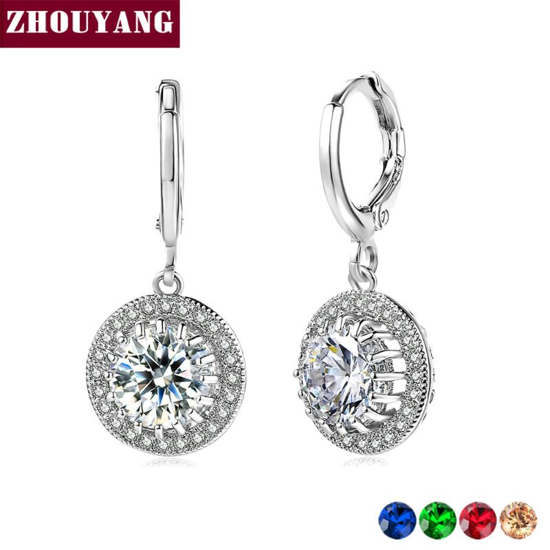 

ZHOUYANG Drop Earring For Women Classic Round Cut Cubic Zirconia Rose Gold Silver Color Wedding Gift Fashion Jewelry E551 E825