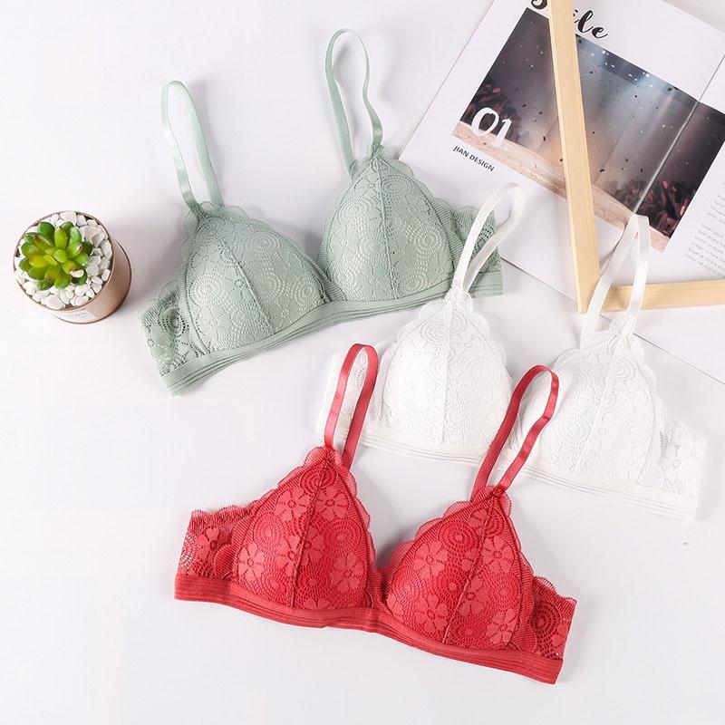 

Wire Free Bras for Women Sexy Lace Push Up Lingerie Seamless Bralette Deep V Thin Brassiere Female Underwear Intimates