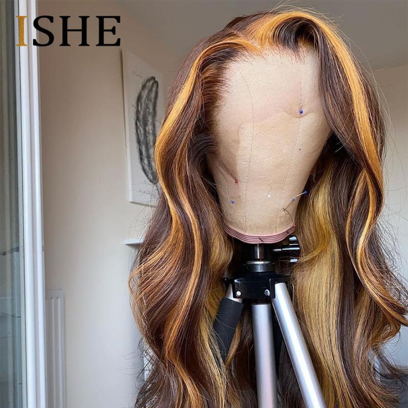 

Honey Blonde With Highlight Wig T Part Lace Front Human Hair Wigs Body Wave Brazilian Remy Hair Bleached Knots For Black Women, As pic