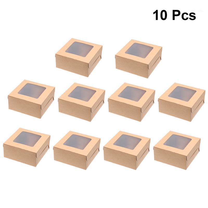 

10pcs Kraft Paper Gift Box With Window Dessert Chocolate Box Packing Candy Wedding Gift Boxes For Cookies Muffin Puff Party1