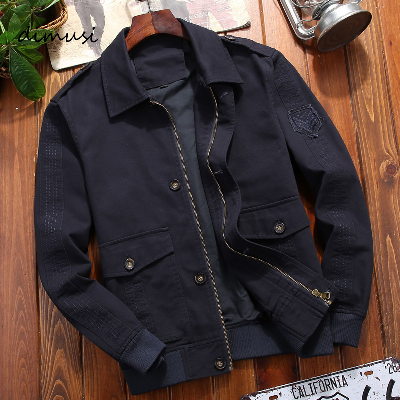 

New Men's Bomber Jacket Casual Outwear Collar Cotton Coats Fashion Slim Fit Business Jackets Mens Clothing, Navy blue