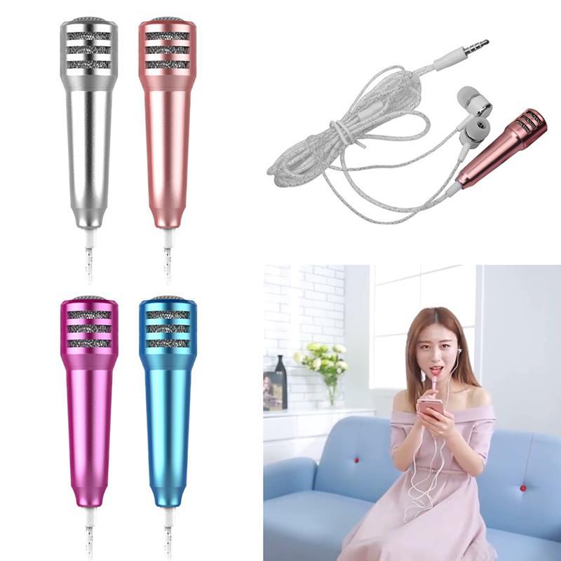 

Portable 3.5mm Stereo Studio Mic KTV Karaoke Mini Microphone For Cell Phone Laptop PC Desktop Small Size Mic With Earphone