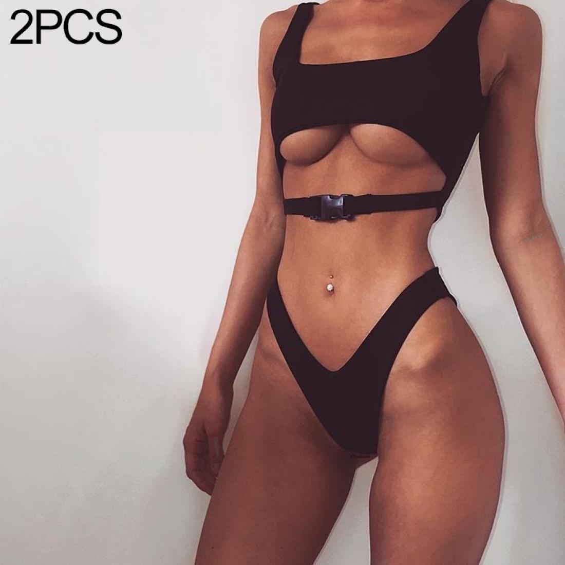 

2 PCS Buckle Sexy Push Up Bathers Bandeau Swimwear for Women SizeS