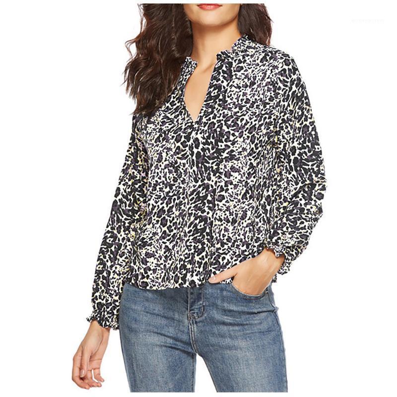 

Women Leopard Chiffon Shirt Sexy V-neck Print Blouse Tops Turn Down Collar Elegant Lady Office Shirt Tunic Loose Tops Blusas#BL31, Yellow