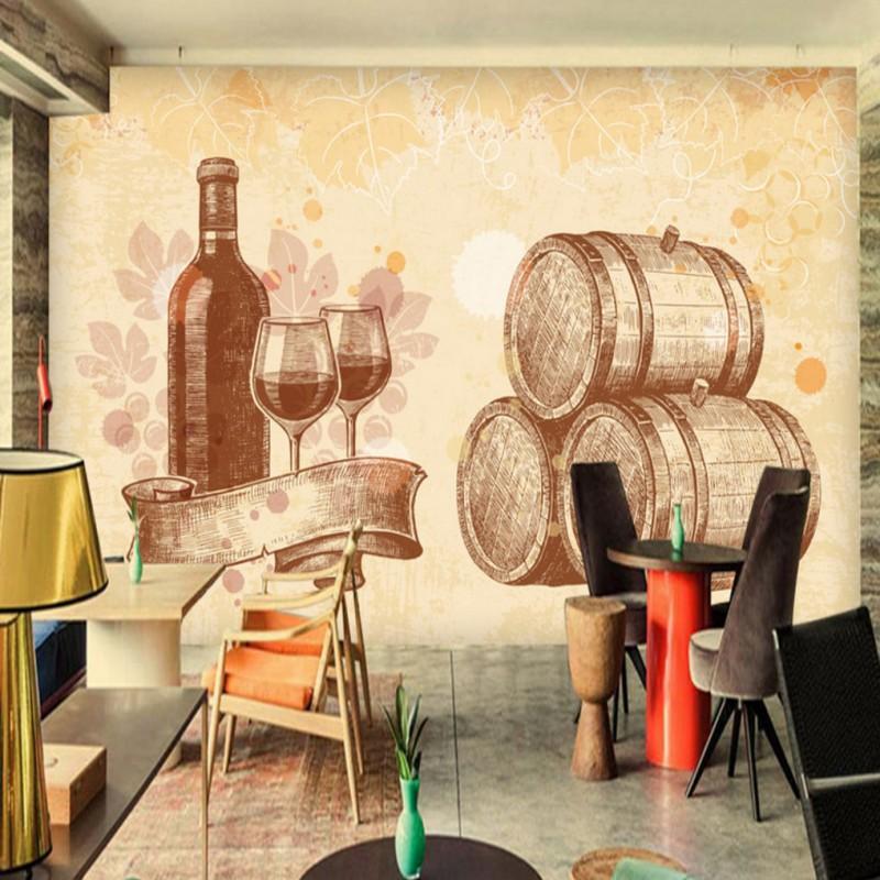 

Dropship Custom Mural Vintage Hand Painted Wine Mural Restaurant Living Room Custom Wallpaper Bar Corridor Decorative Painting, As pic