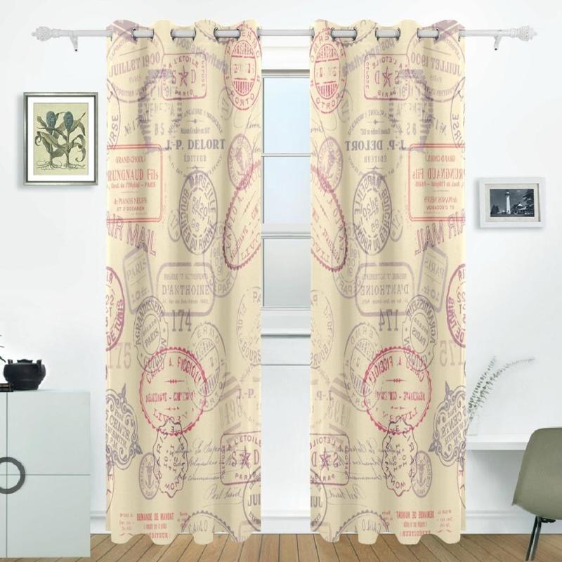 

Background With Vintage Stamps Curtain Drapes Panels Darkening Blackout Grommet Room Divider for Patio Window Sliding Glass Door1, As pic