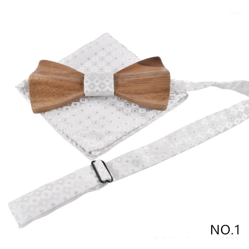 

Neck Ties Wood Bowtie Fabric Pocket Square Hanky Bow Tie Set1