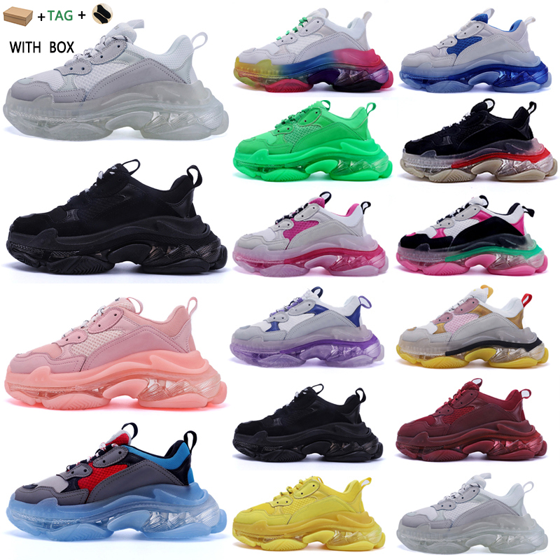 

2020 Fashion men women Casual Dad Shoes neon green Triple-S 17FW Sneakers Tripler Black Pink Crystal clear sole Bottom Platform Shoes f1pz#, Box
