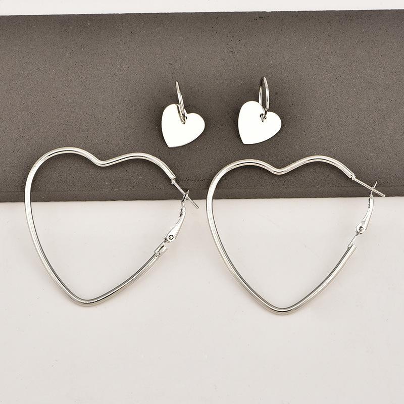 

2Pais Double Heart Hoop Earrings for Women Geometric Hanging Earrings Female Fashion Modern Jewelry Accessories