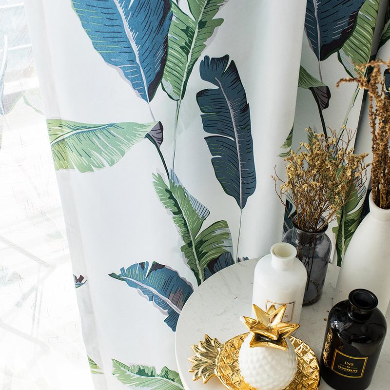 

Modern Simple Curtains for Living Room Ins Nordic Banana Leaf Printed Curtain Bedroom Cotton and Sunshade Cloth, Tulle