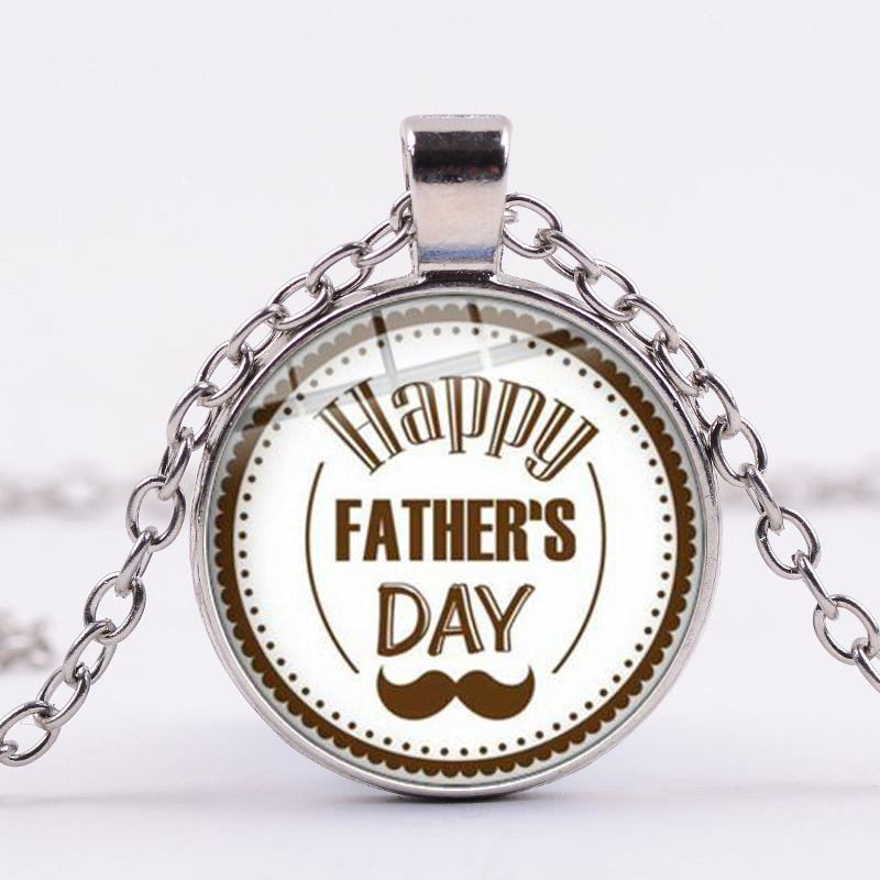 

Super Dad Cartoon Creative Photo Necklace Men Letters Design Family Gift Glass Crystal Round Pendants Chain Papa Jewelry