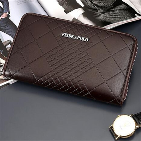 

Factory wholesale men bag high-grade embossed ling plaid man long wallet leather fashion business card package, Brown