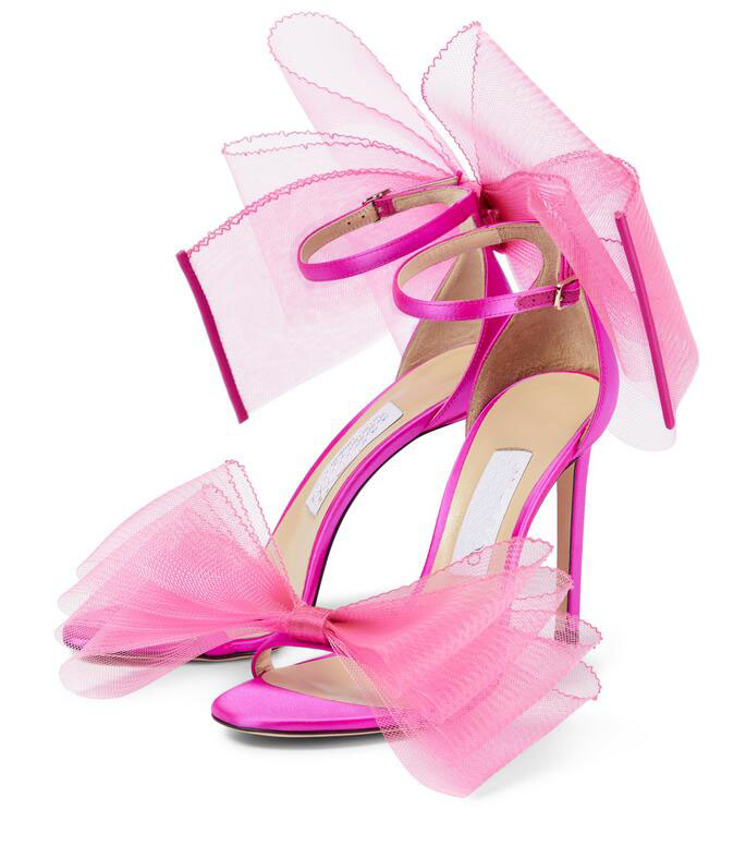 

Luxurious Bride Wedding Dress Shoes sandal Pumps Women's High Heels Ankle Strap Aveline 100 bow-embellished grosgrain sandals Evening Lady sandal,EU34-43