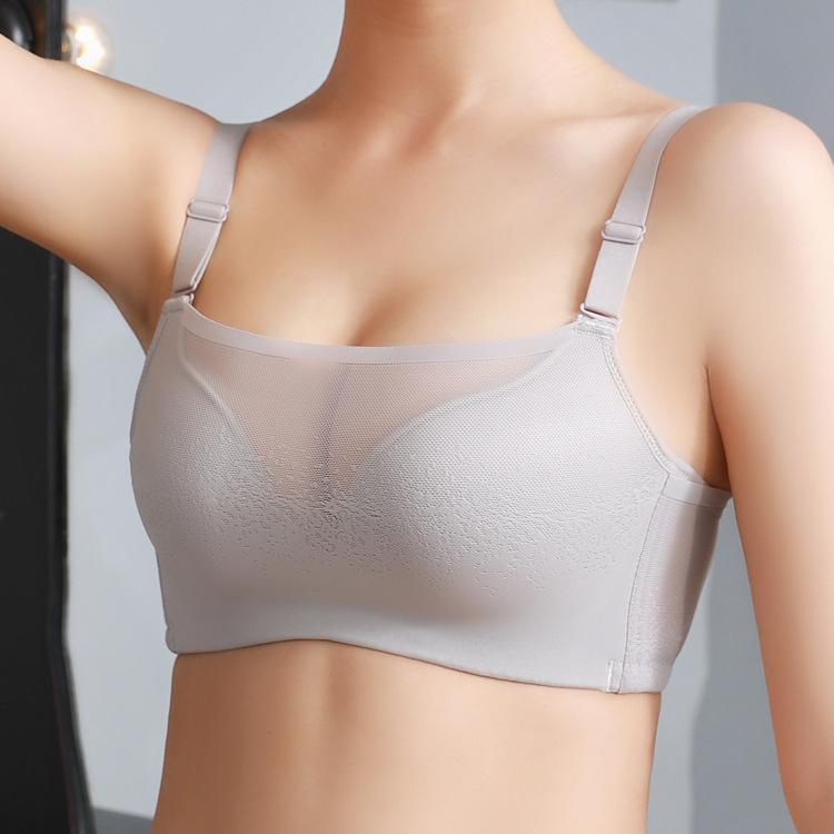 

Sexy Tube Top Underwear Anti-Exposure Non-Steel Ring Shiny Side Bra Summer New Products Seemless Wrap-around Breathable Hole Bra, Gray