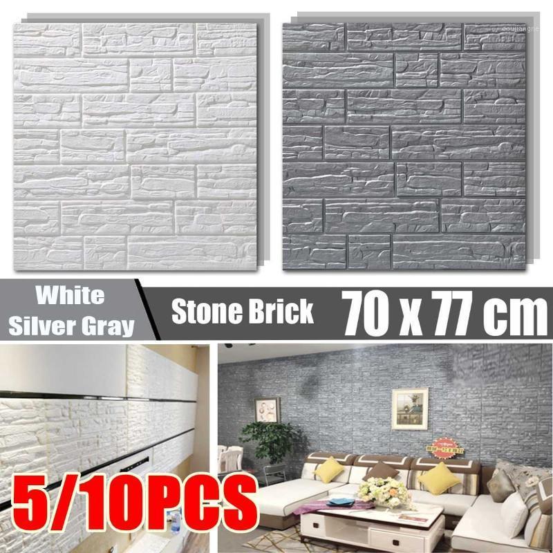 

5/10Pcs 70X77X1cm DIY Self Adhesive 3D Wall Stickers Bedroom Decor Foam Brick Room Wall Decor Wallpaper Living Sticker1, 5pcs white