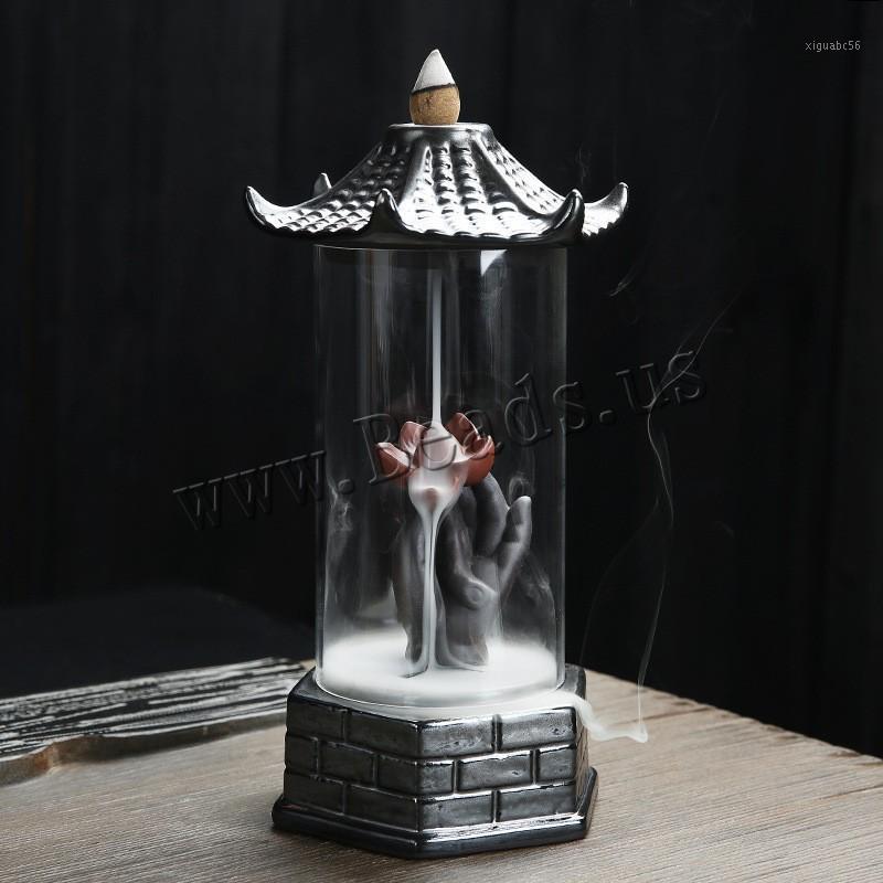 

Pagoda Shape Backflow Incense Burner With Acrylic Protective Cover Ceramic Smoke Waterfall Incense Aromatic Holder Home Decor1