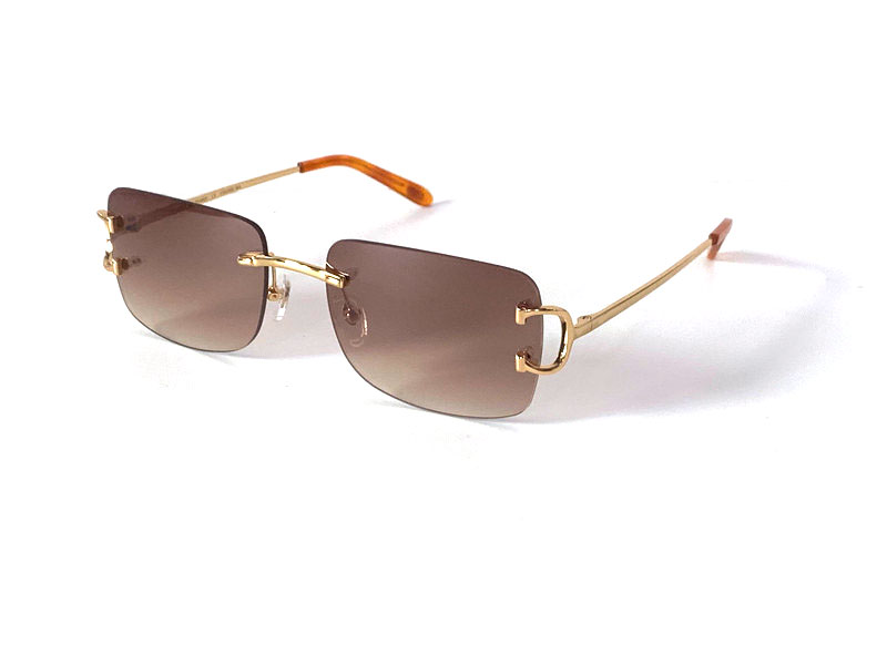 

vintage sunglasses men design framless square shape eyewear UV400 gold light color lens 0104 with case