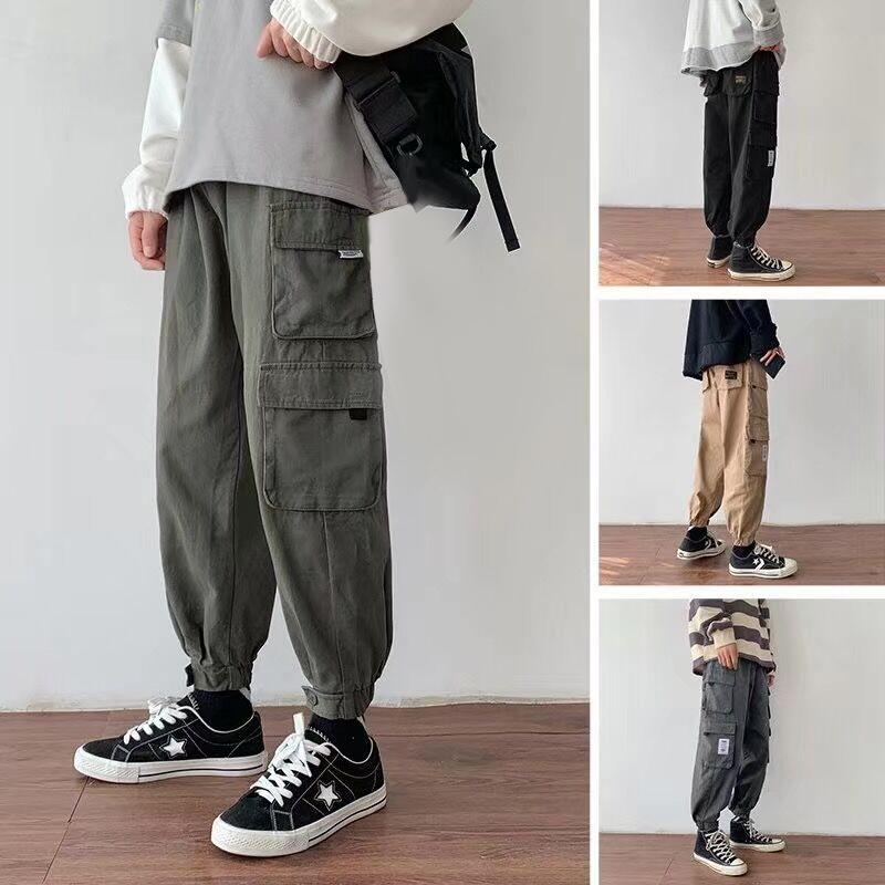 

Men' Side Pockets Cargo Harem Pants Ribbons Black Hip Hop Casual Male Joggers Trousers Fashion Casual Streetwear Sports Pants, Green