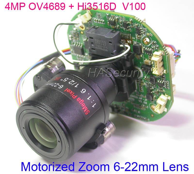 

4MP H265 / H264 Motorized Zoom & Focal 6-22mm Lens 1/3" Omnivision OV4689 + Hi3516 CCTV IP camera module board (option cable