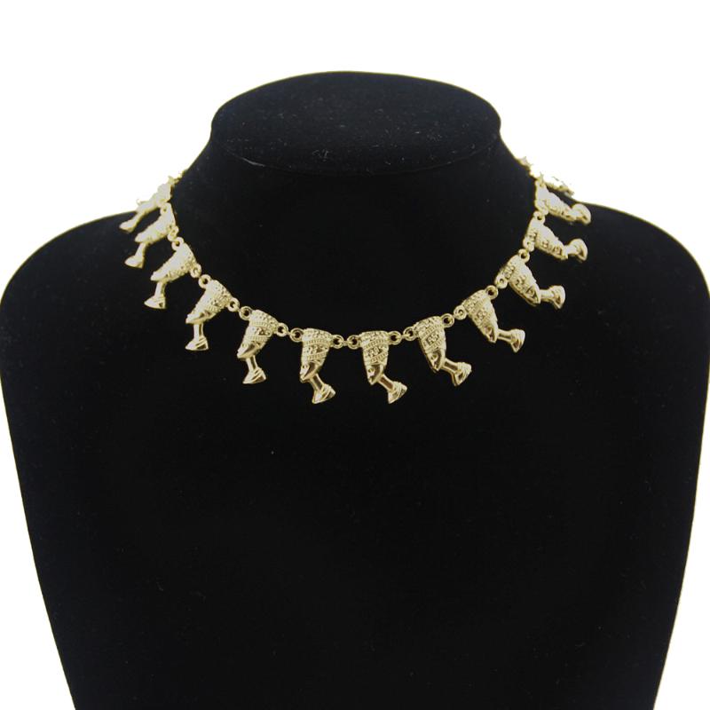 

Fashion Gold Egyptian Queen Nefertiti Charms Choker Necklace
