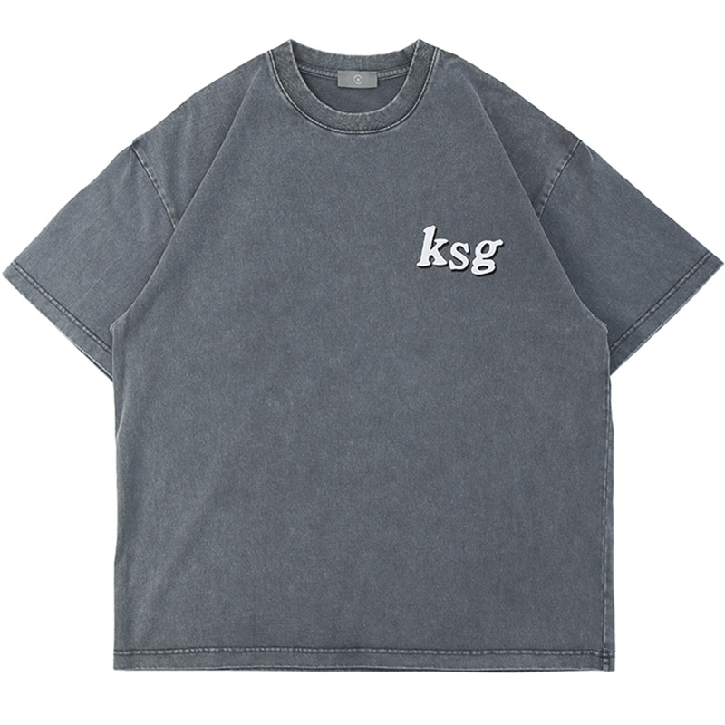 

Letter Foam Oversize Washed Cotton Tshirt Mens Short Sleeve Loose Casual Summer T Shirt High Street O Neck Couple Tee, Gray