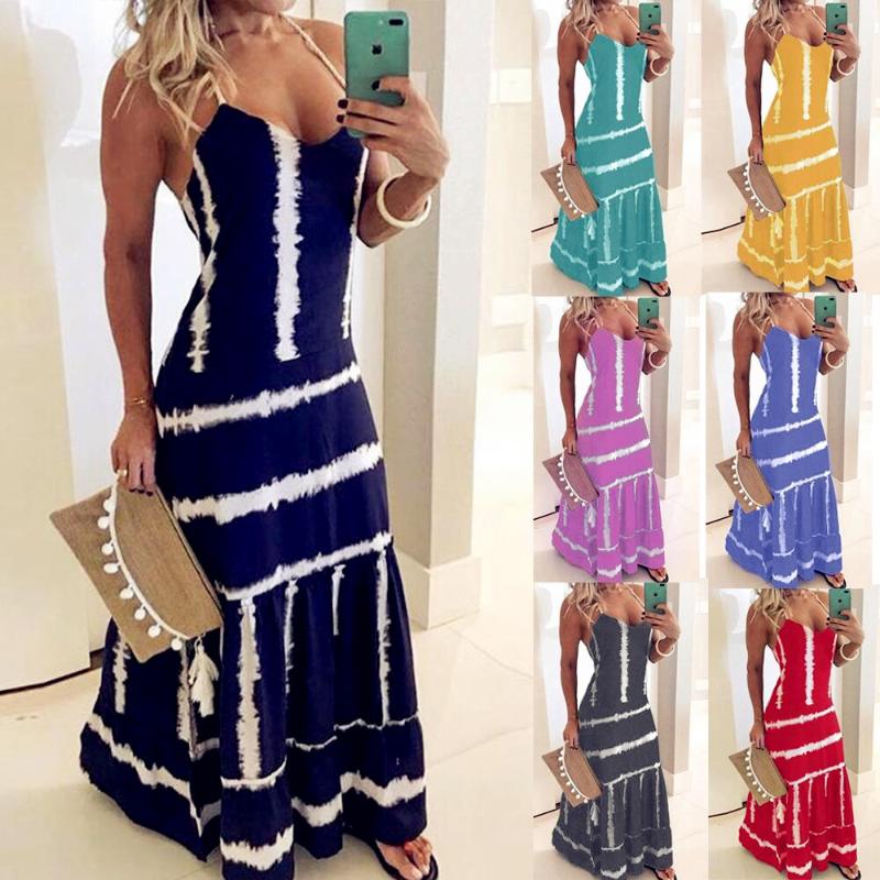 

Size Plus Big Large Party Dresses Robe Women 2020 Casual Loose Strap Dress Colors Summer Sexy Boho Bow Camis Befree Maxi Dress, Color29