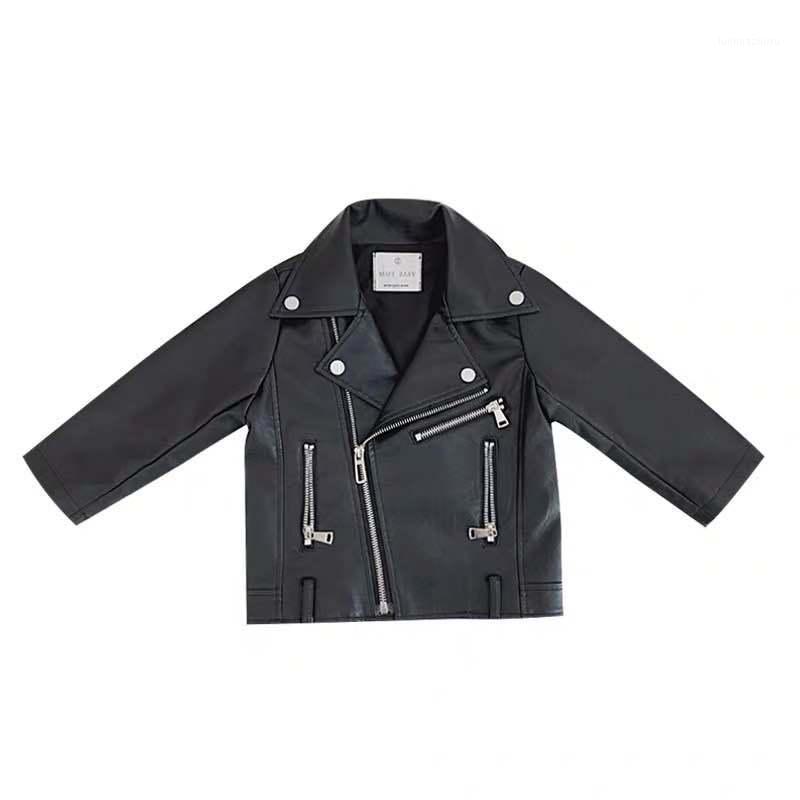 

Boys PU jacket Spring Autumn children's Motorcycle leather 1-11 years old fashion color zipper girls coat cool1, Black