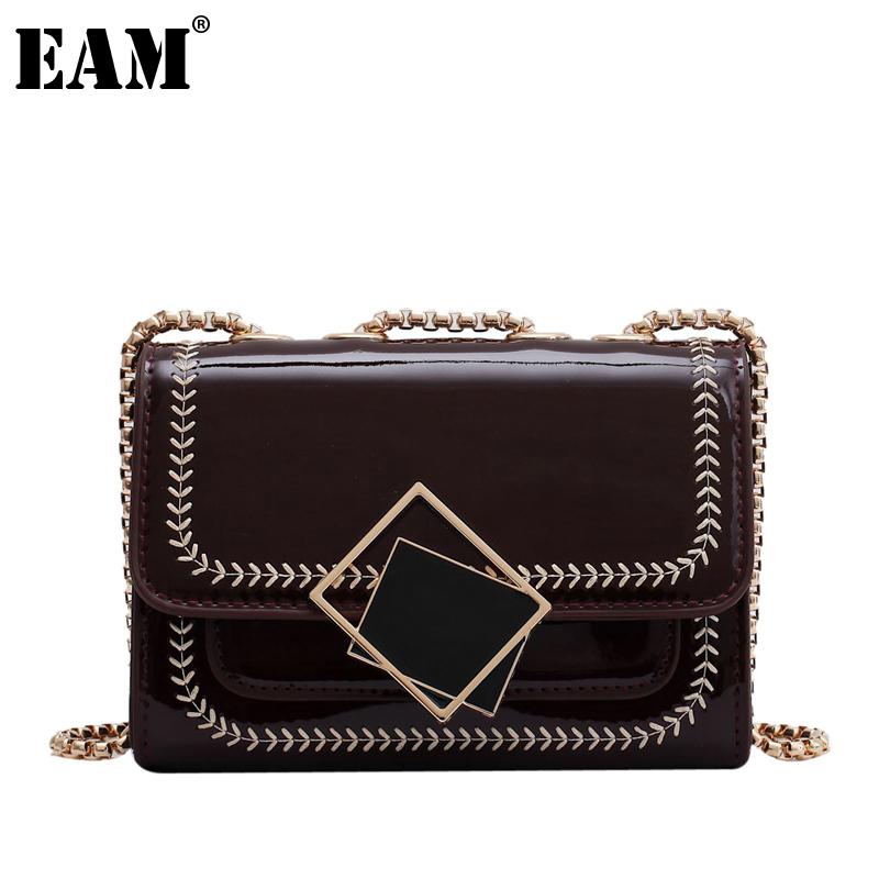 

[EAM] Women New Wine Sequins Patent Leather Flap Chains Personality All-match Crossbody Shoulder Bag Fashion Tide 2021 18A1108, Black