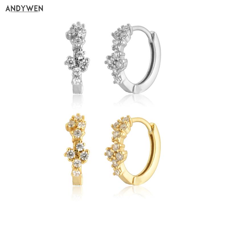

Hoop & Huggie ANDYWEN 100% 925 Sterling Silver Gold Clear Zircon Pave Hoops Piercing ClipsLuxury Women Pendiente Jewelry Gift Wedding